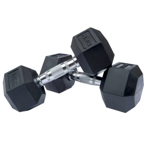 DKN 2kg to 10kg Rubber Hex Dumbbell Set with Storage Rack - 6 Pairs - Image 3