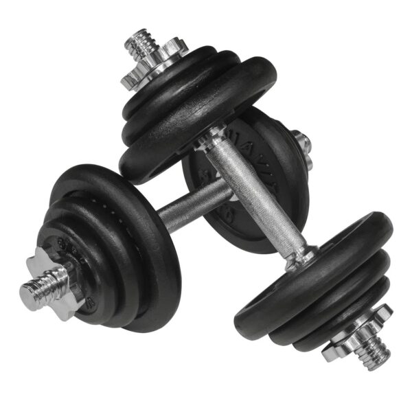 Viavito 20kg Black Cast Iron Dumbbell Set with 4ft EZ Curl Bar - Image 3