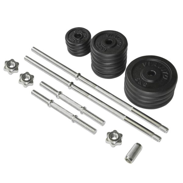 Viavito 50kg Black Cast Iron Barbell and Dumbbell Weight Set - Image 2